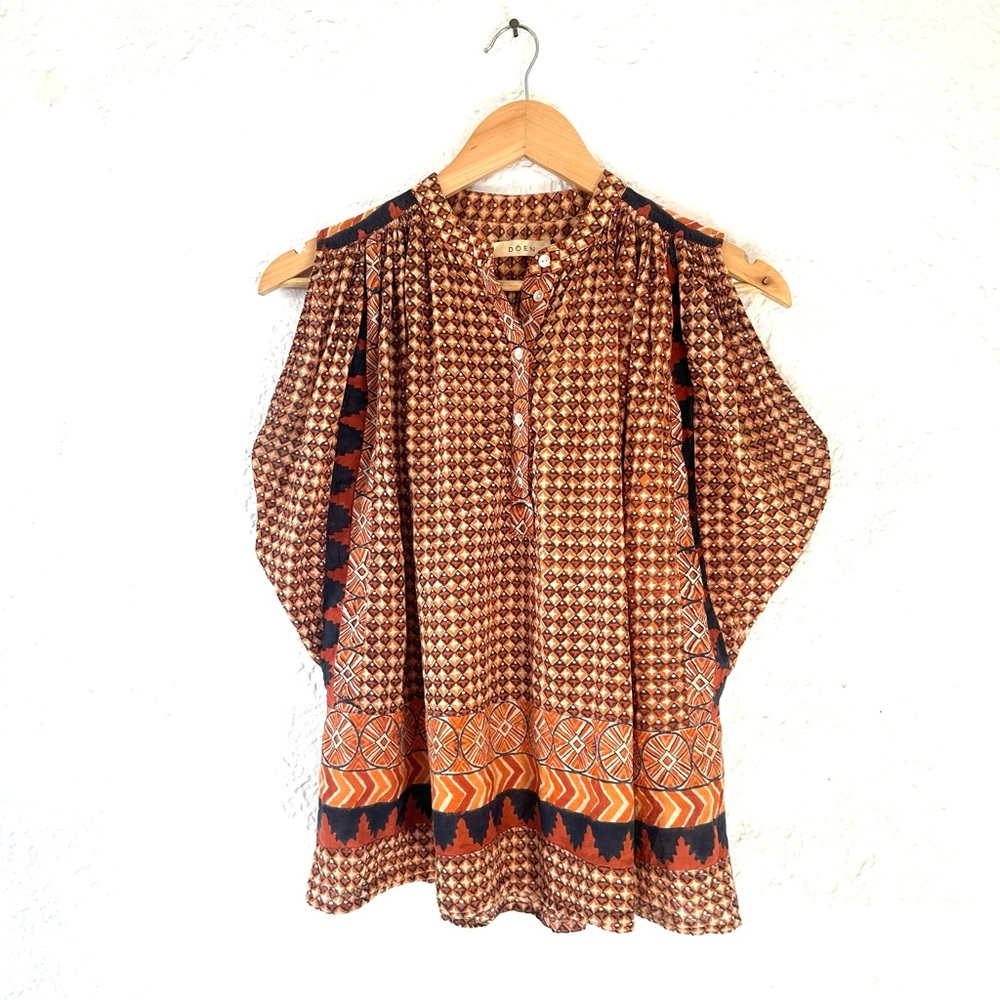 DÔEN Darjeeling block print sleeveless cotton blouse - Small